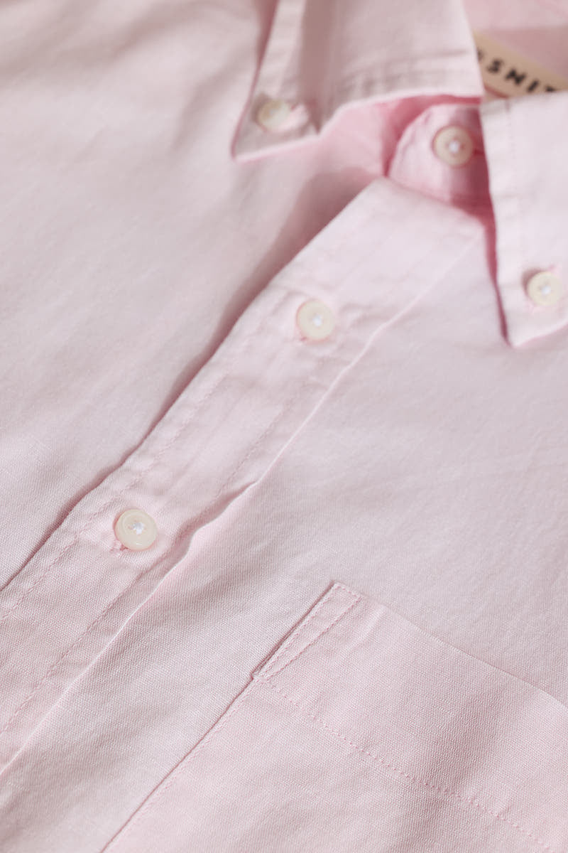Pastel Pink Linen Blend Slim Fit Shirt