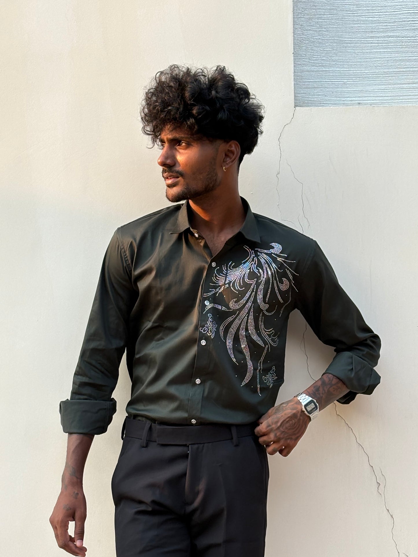 Olive Green Designer Shirt