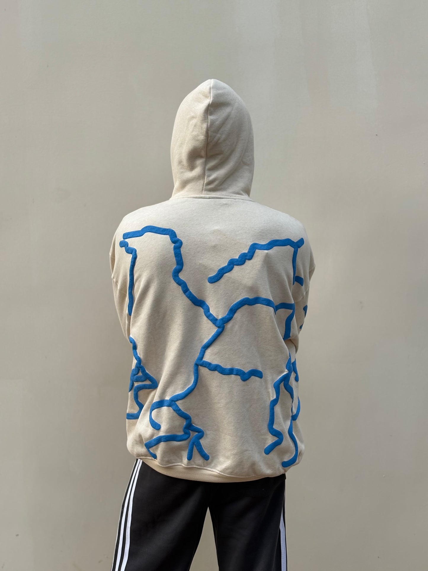 White And Blue Printed Oversized Hoodie