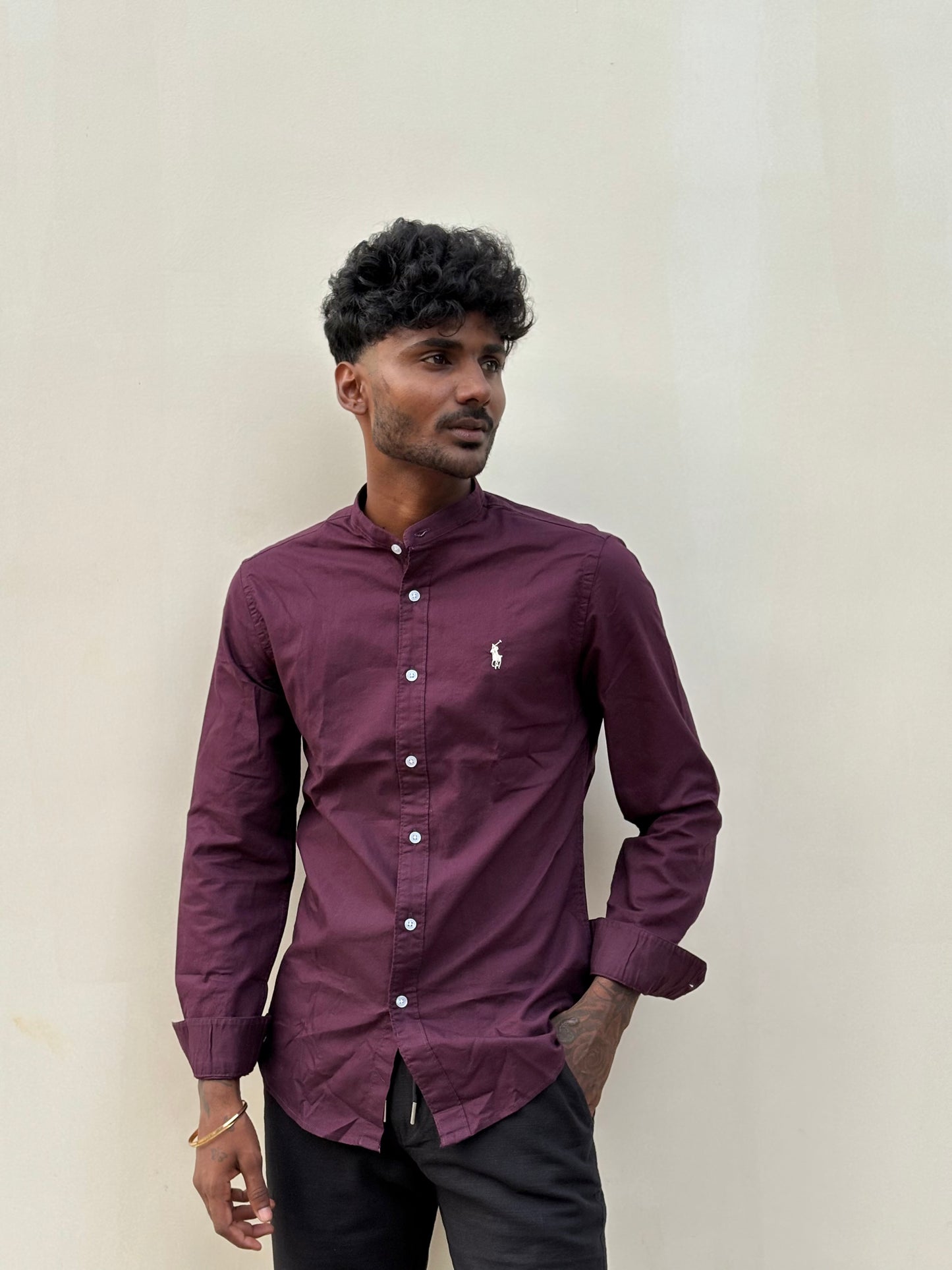 Violet Mandarin Collar Shirt