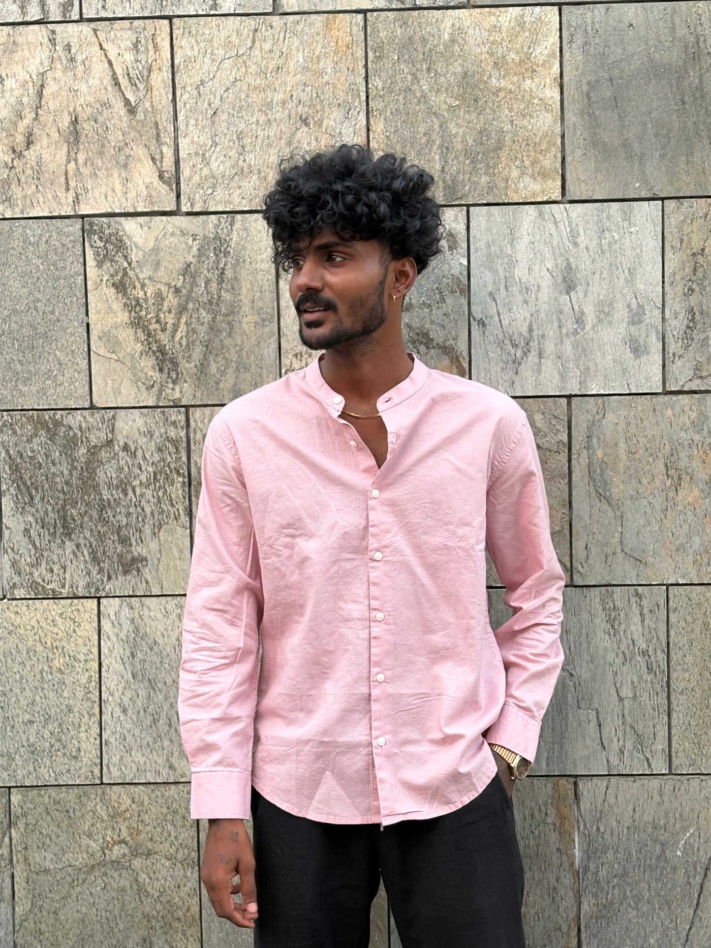 Pink Mandarin Collar Shirt