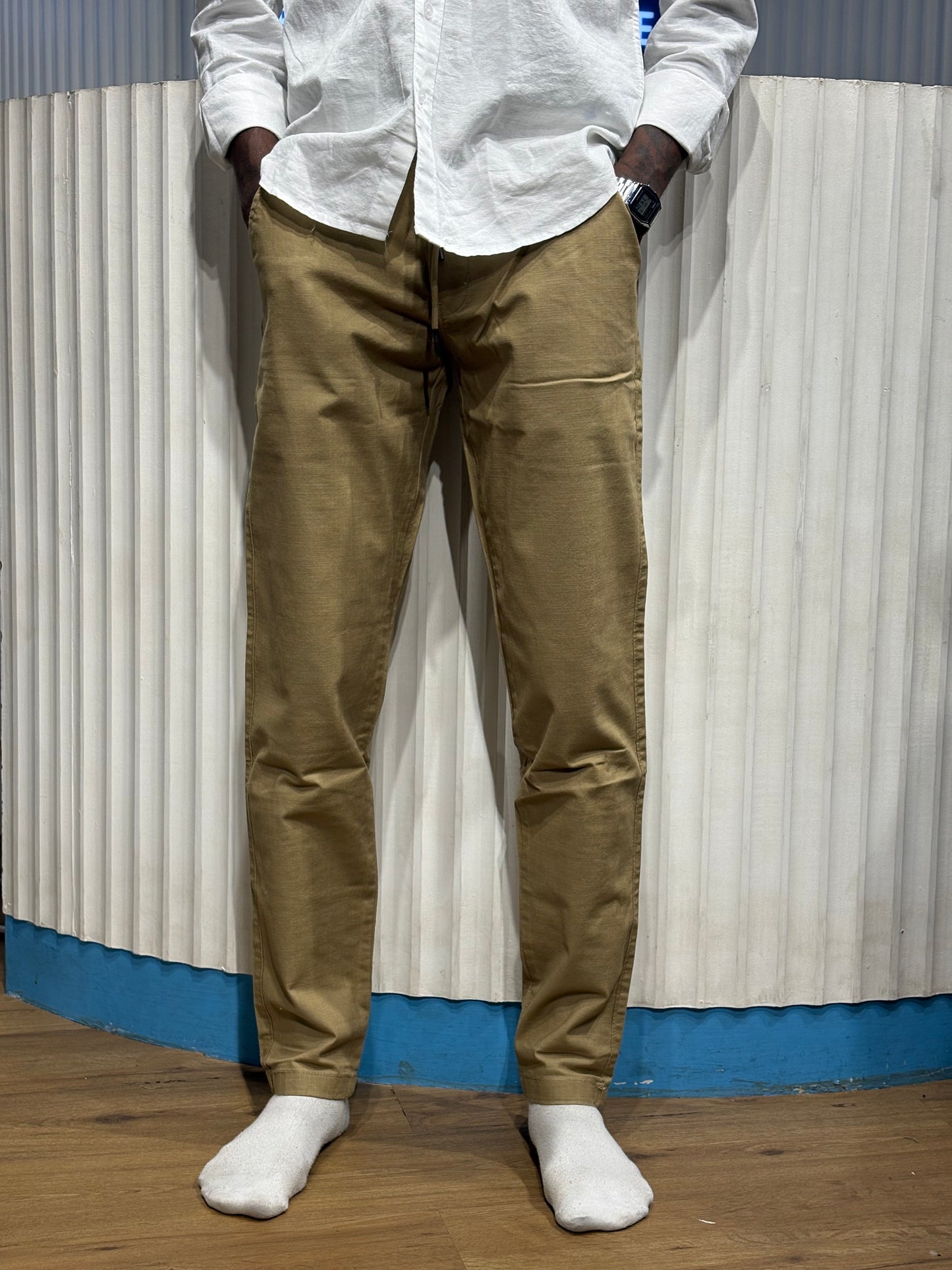 Dark Beige Linen Draw String Pants