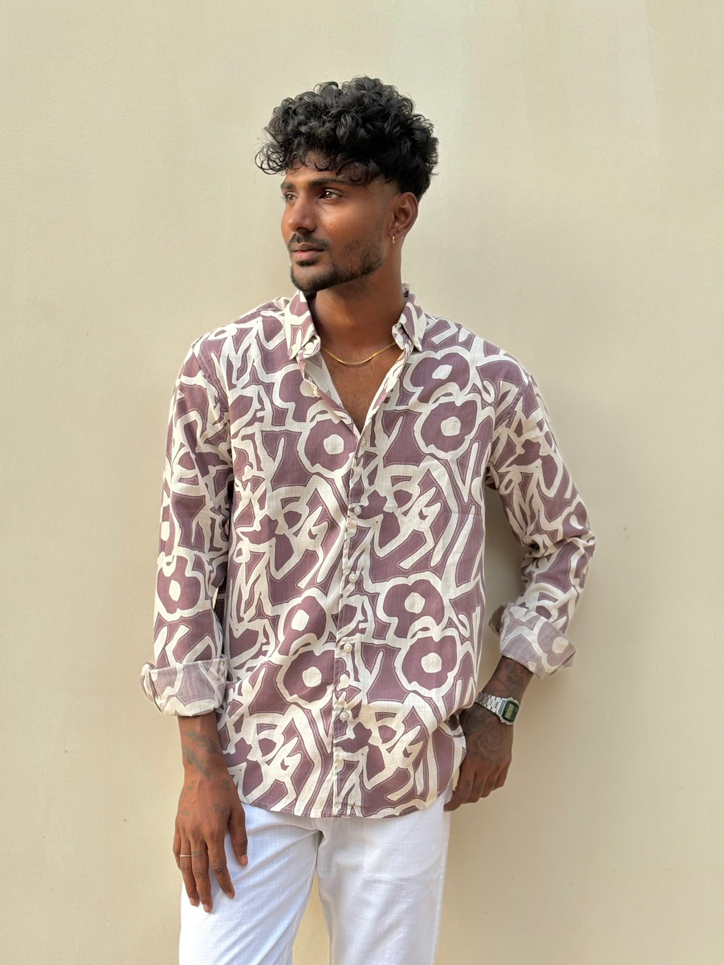 Pink Printed Linen Shirt