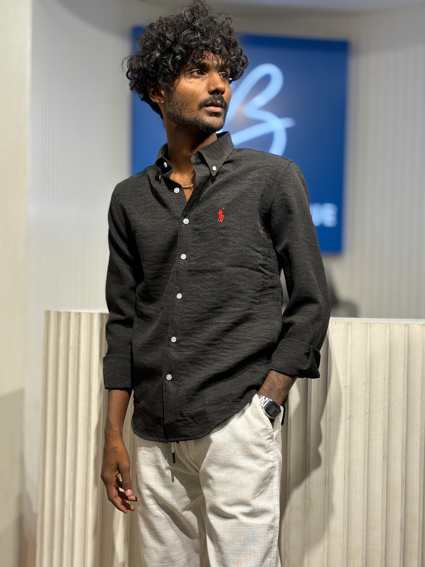 Black Linen Blended Shirt