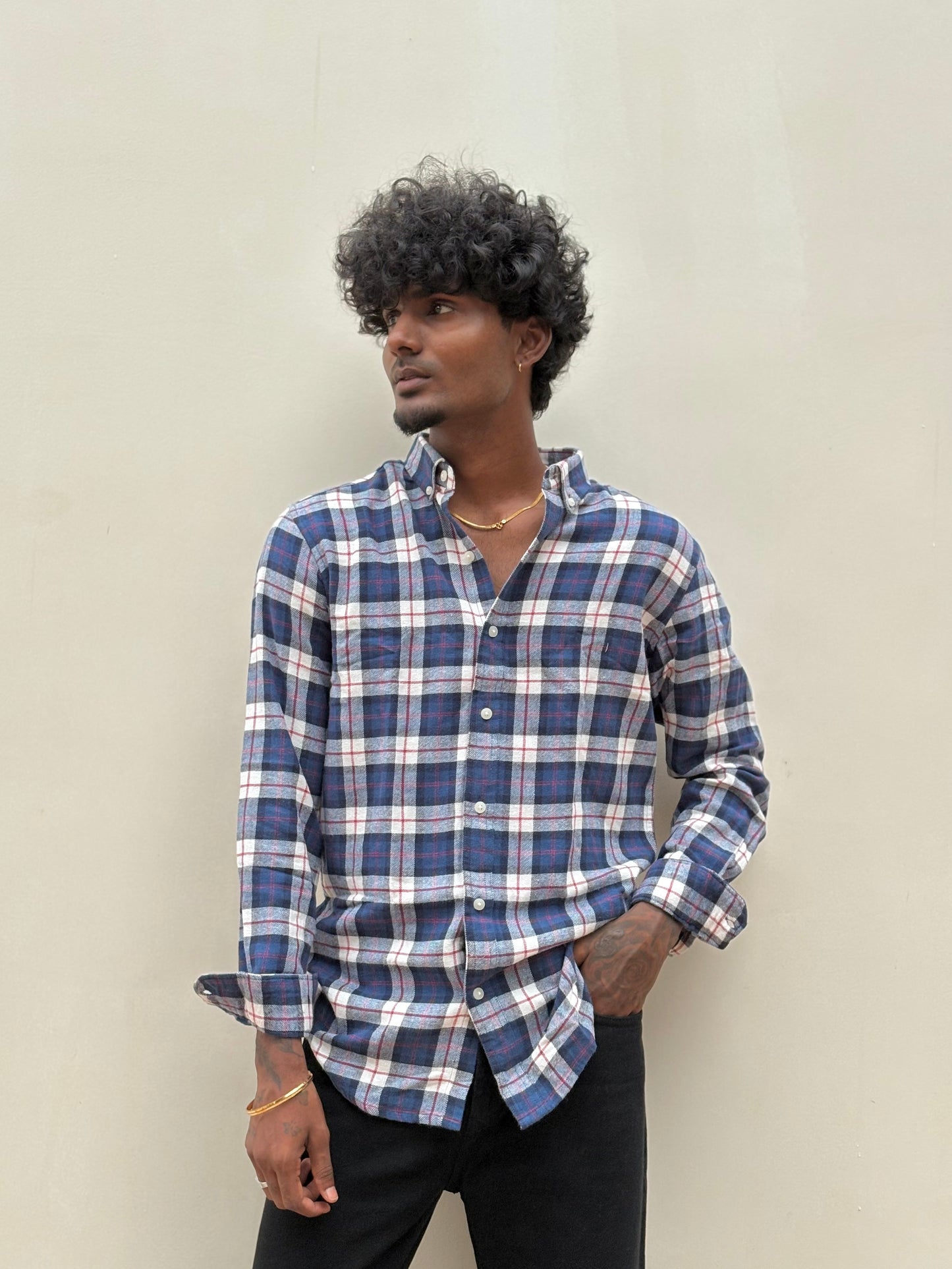 Blue And White Flannel Shirt
