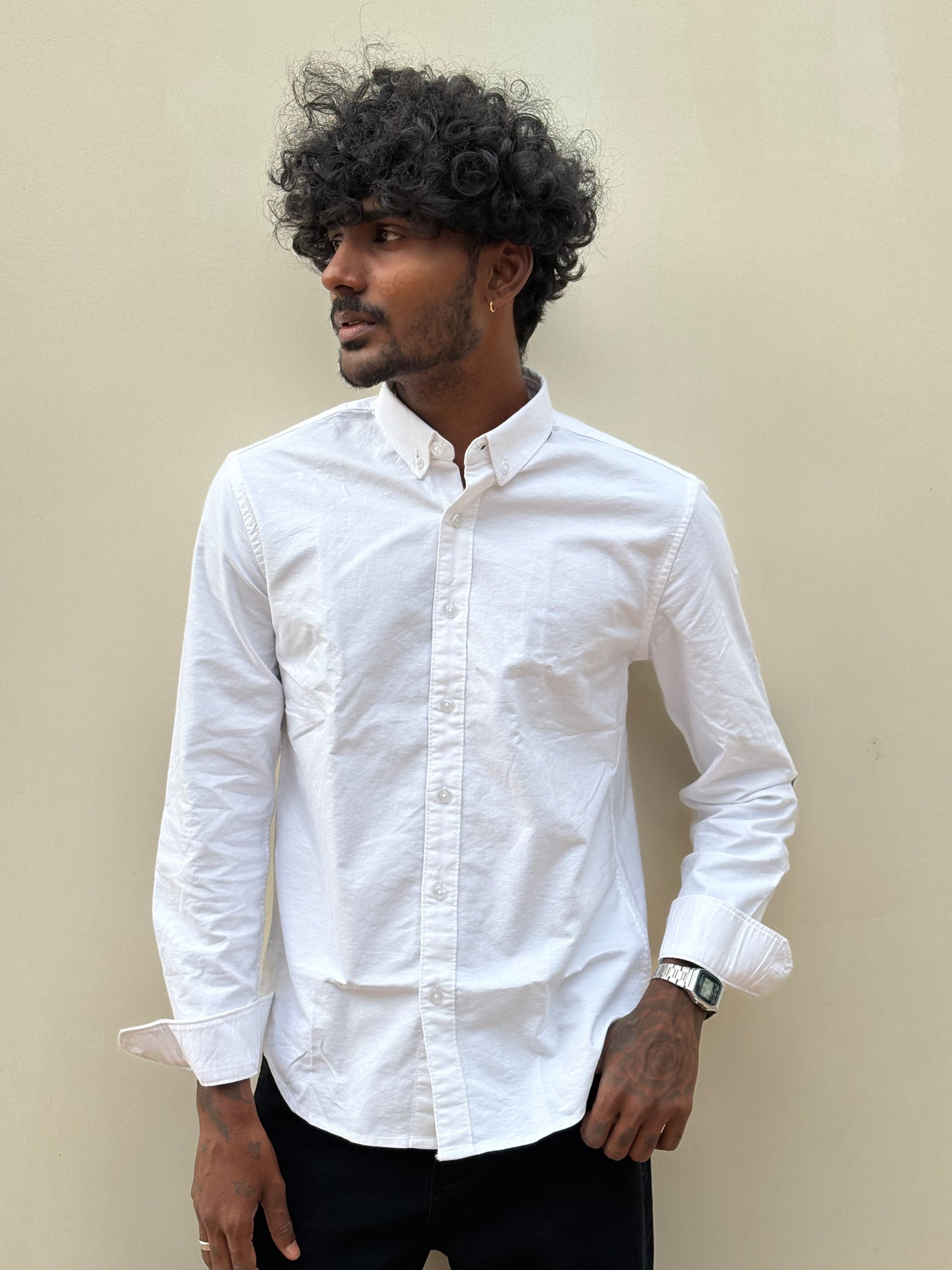 White Elbow Patch Shirt