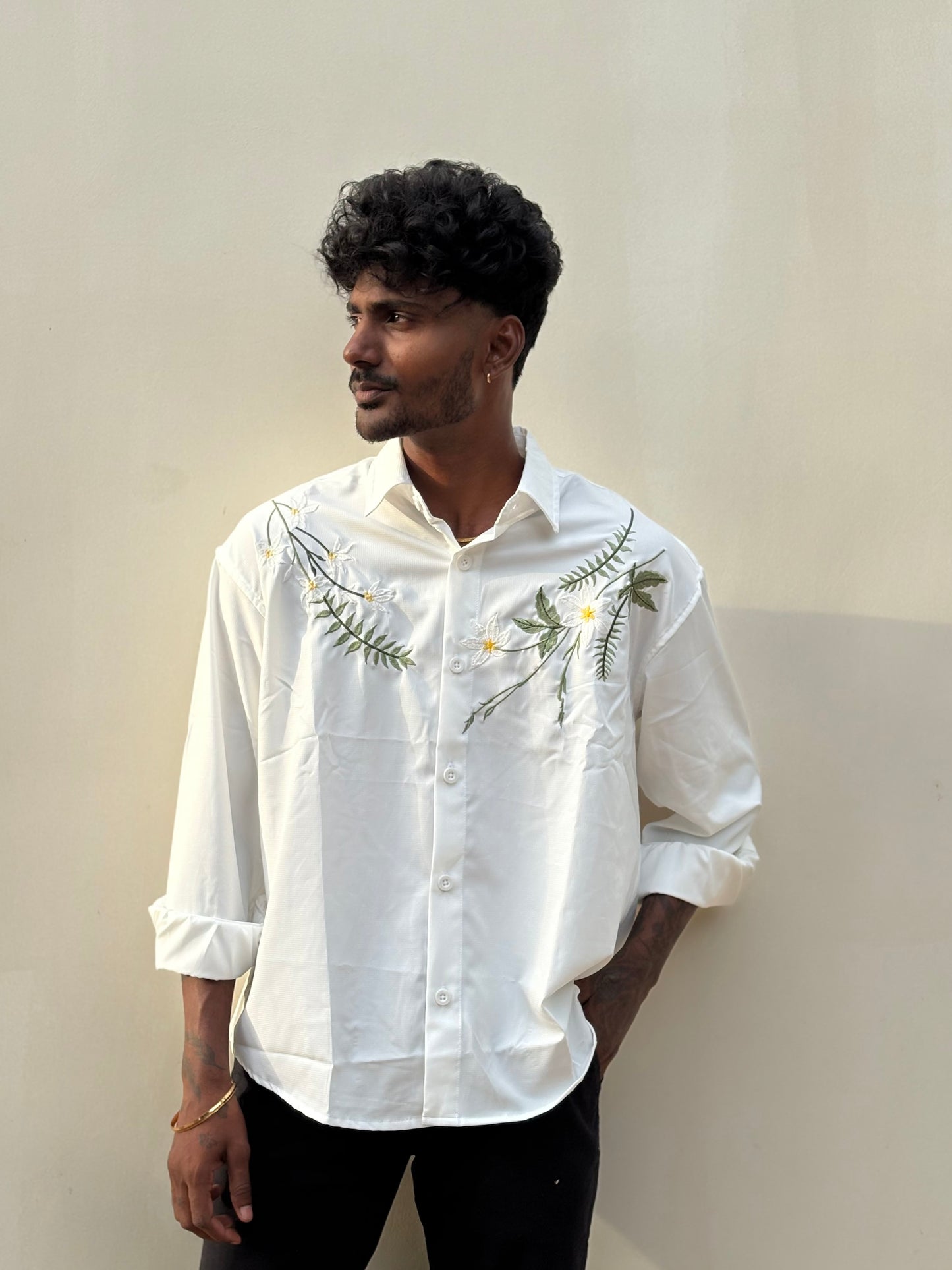 White Embroidery Designer Shirt