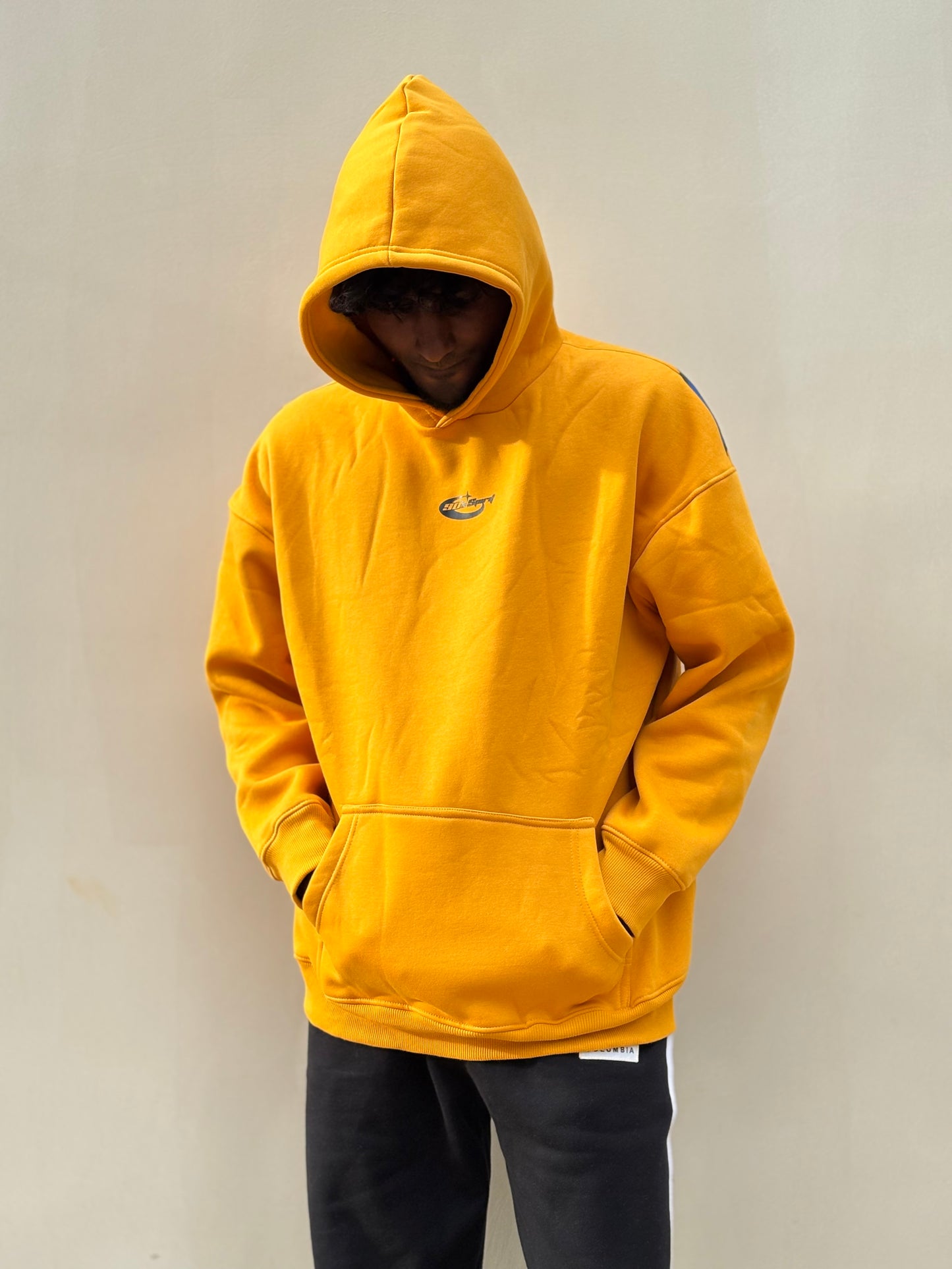 Yellow Printed Oversized Hoodie