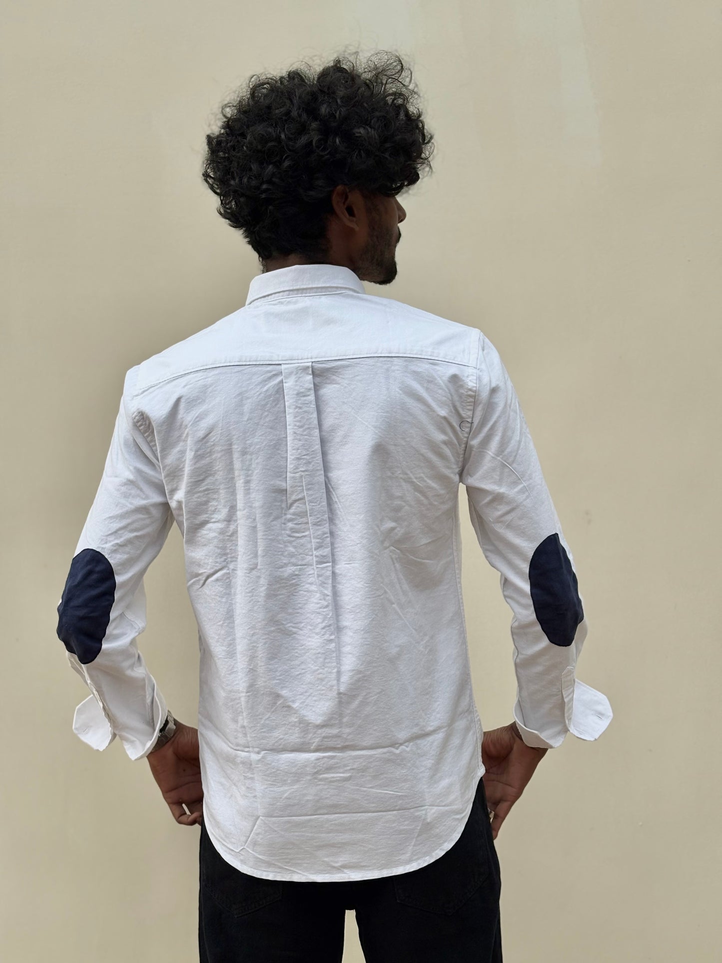 White Elbow Patch Shirt