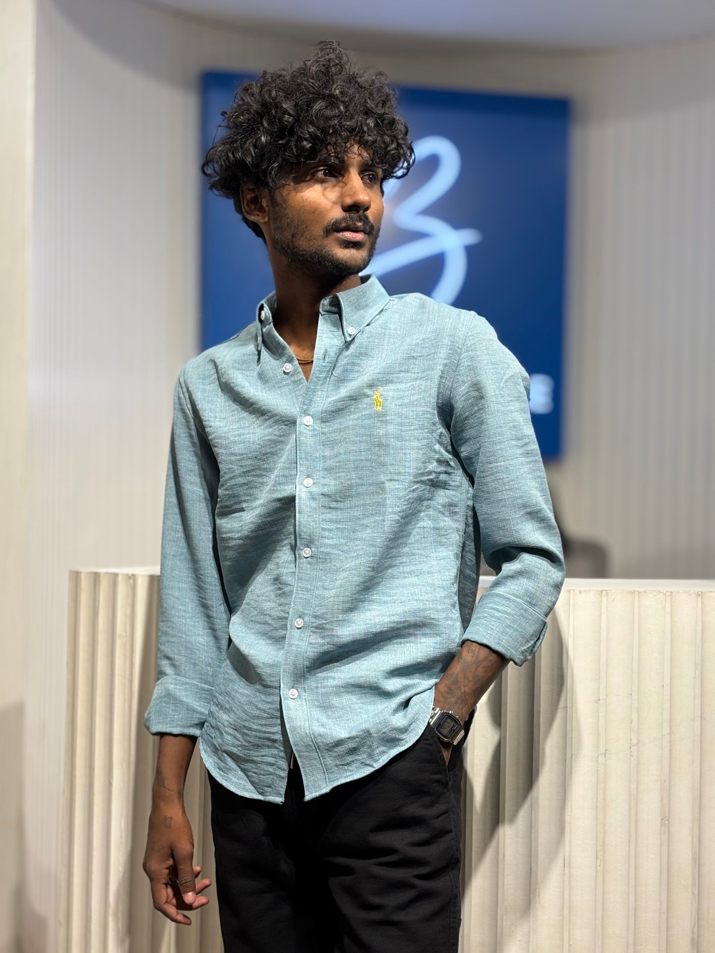 Teal Linen Blended Shirt
