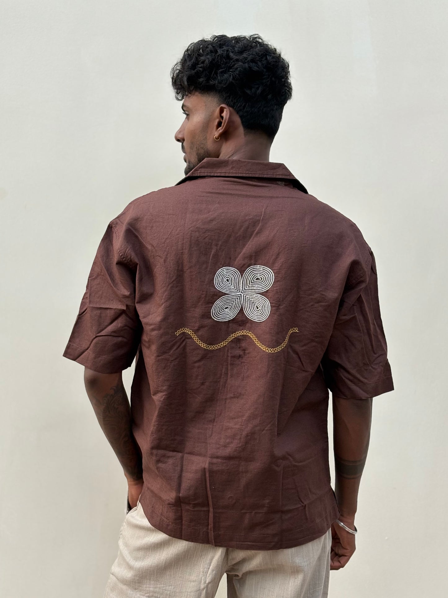 Brown Embroidery Linen Shirt