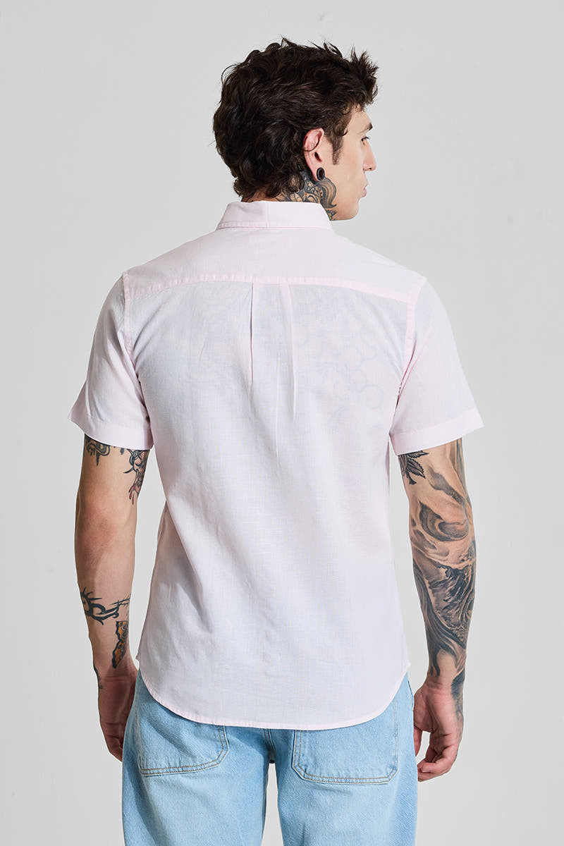 Pastel Pink Linen Blend Slim Fit Shirt