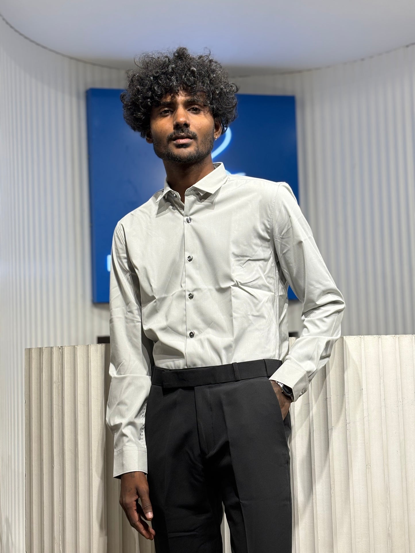 Light Grey Slim Fit Liquid Shirt