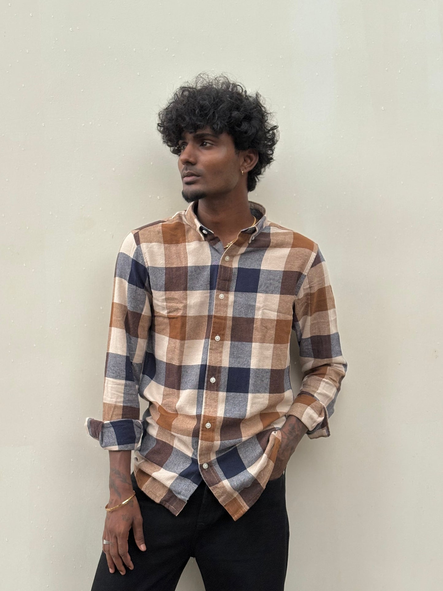Brown And Blue Flannel Shirt