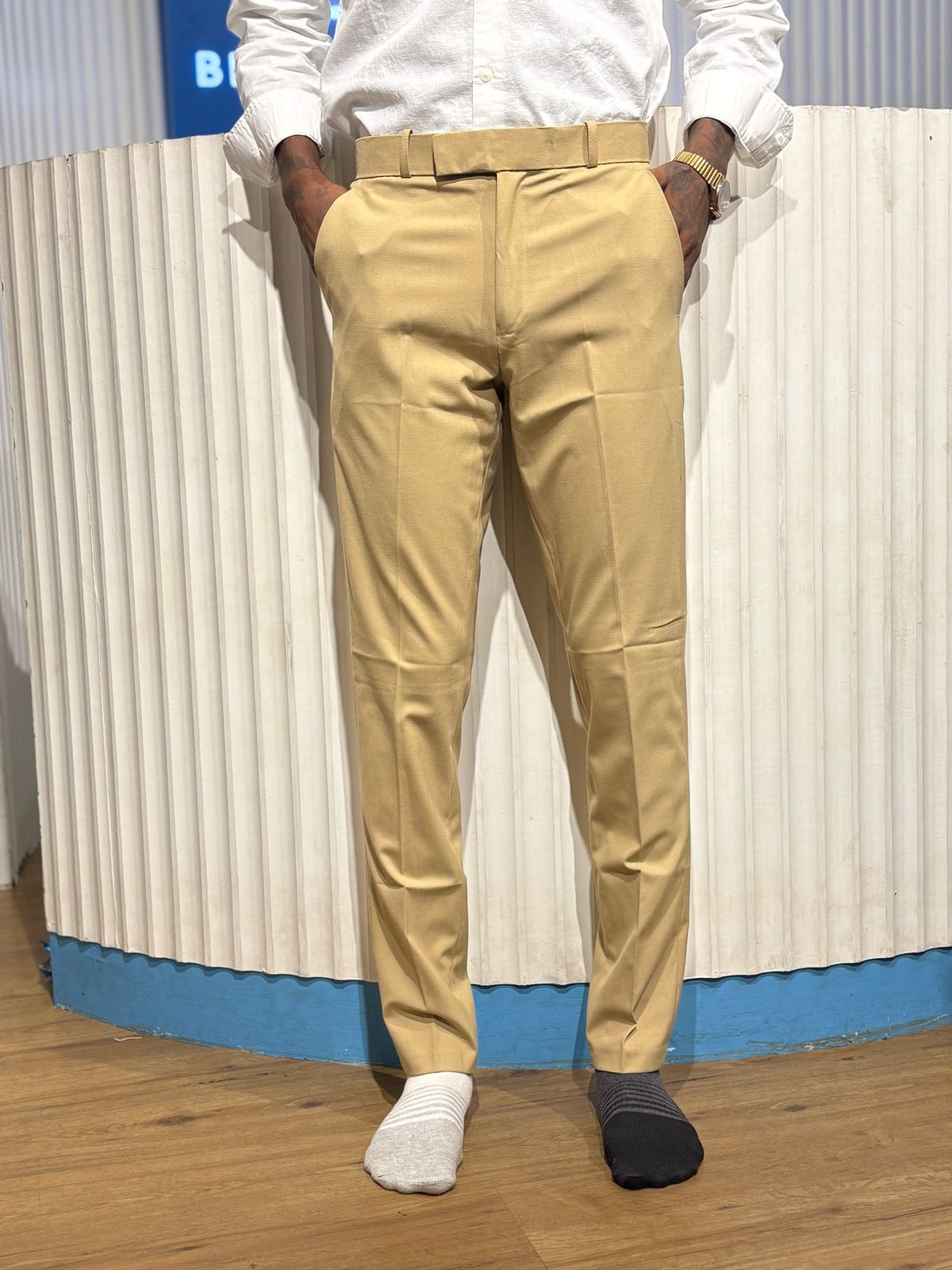 Beige Polo Fit Formal Pants