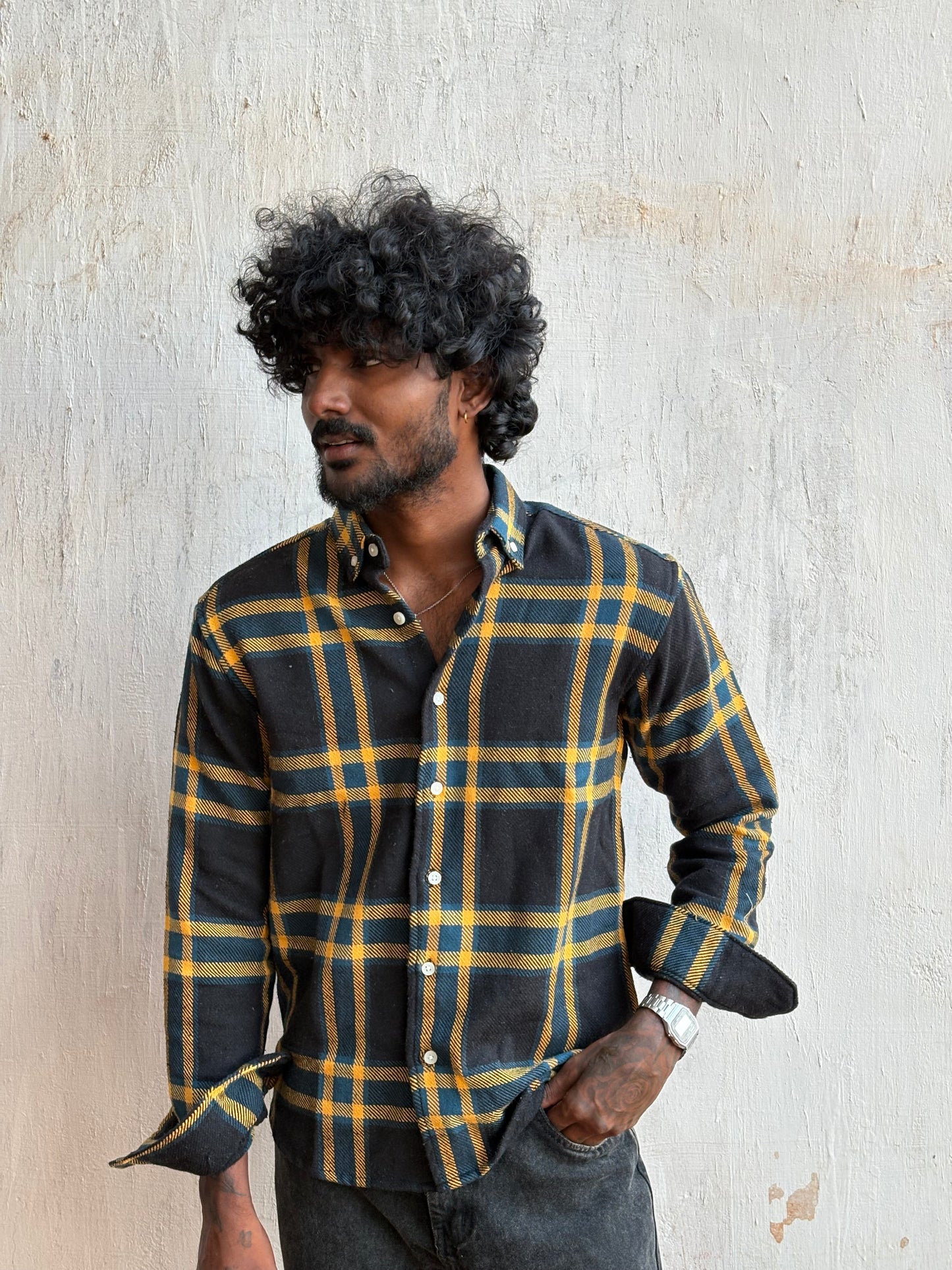 Black And Yellow Flannel Shirt