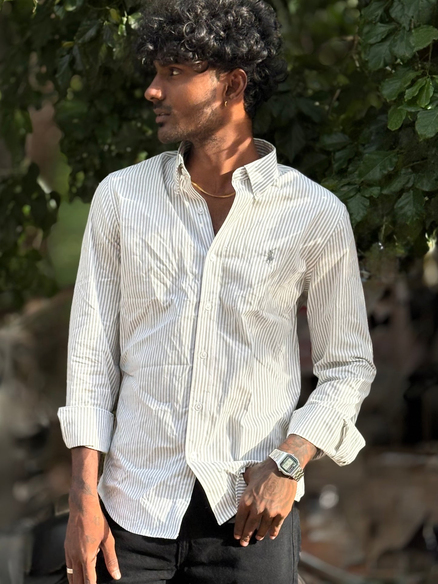 Grey Striped Old Money Shirt