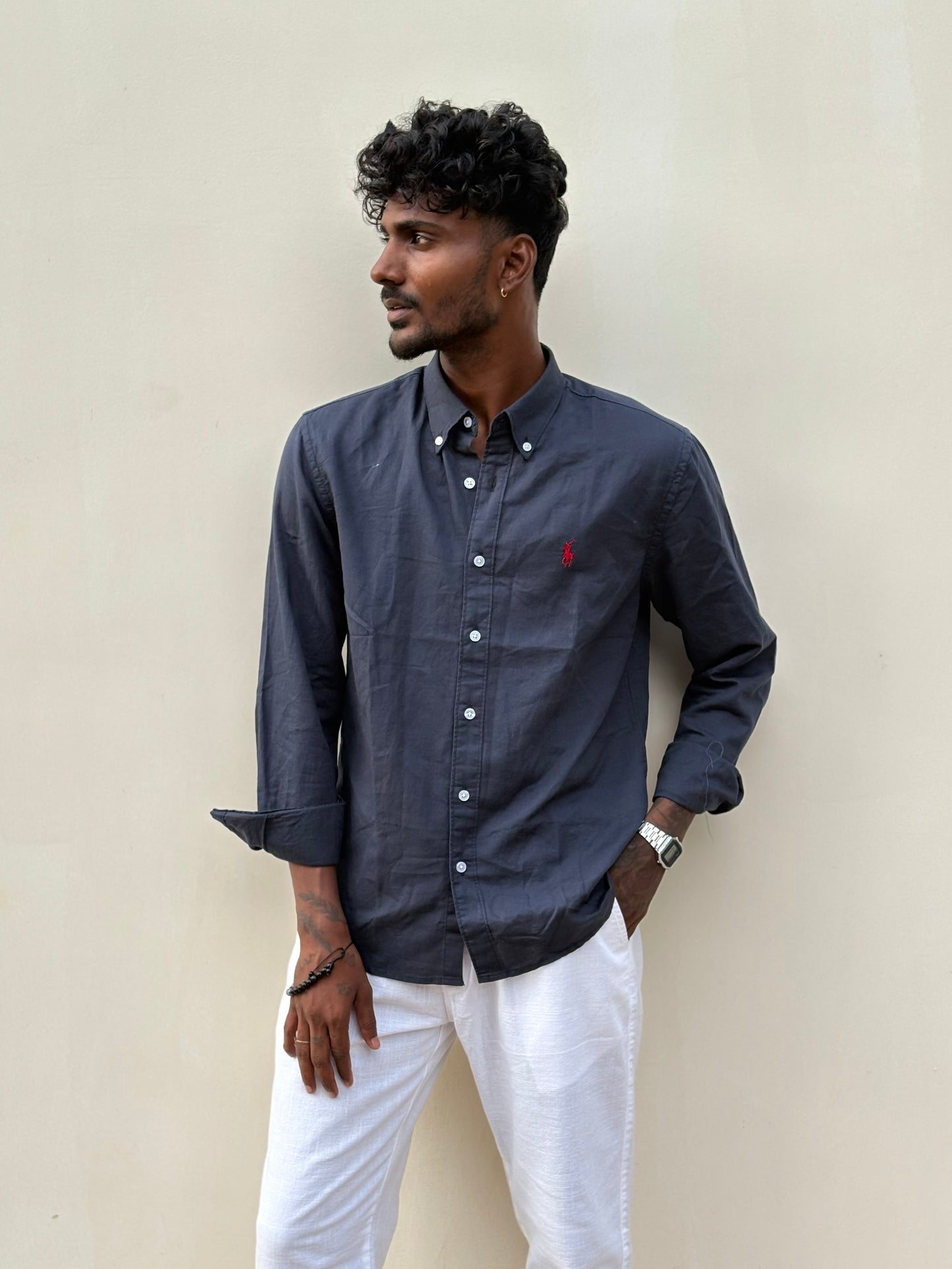 Navy Blue Linen Shirt