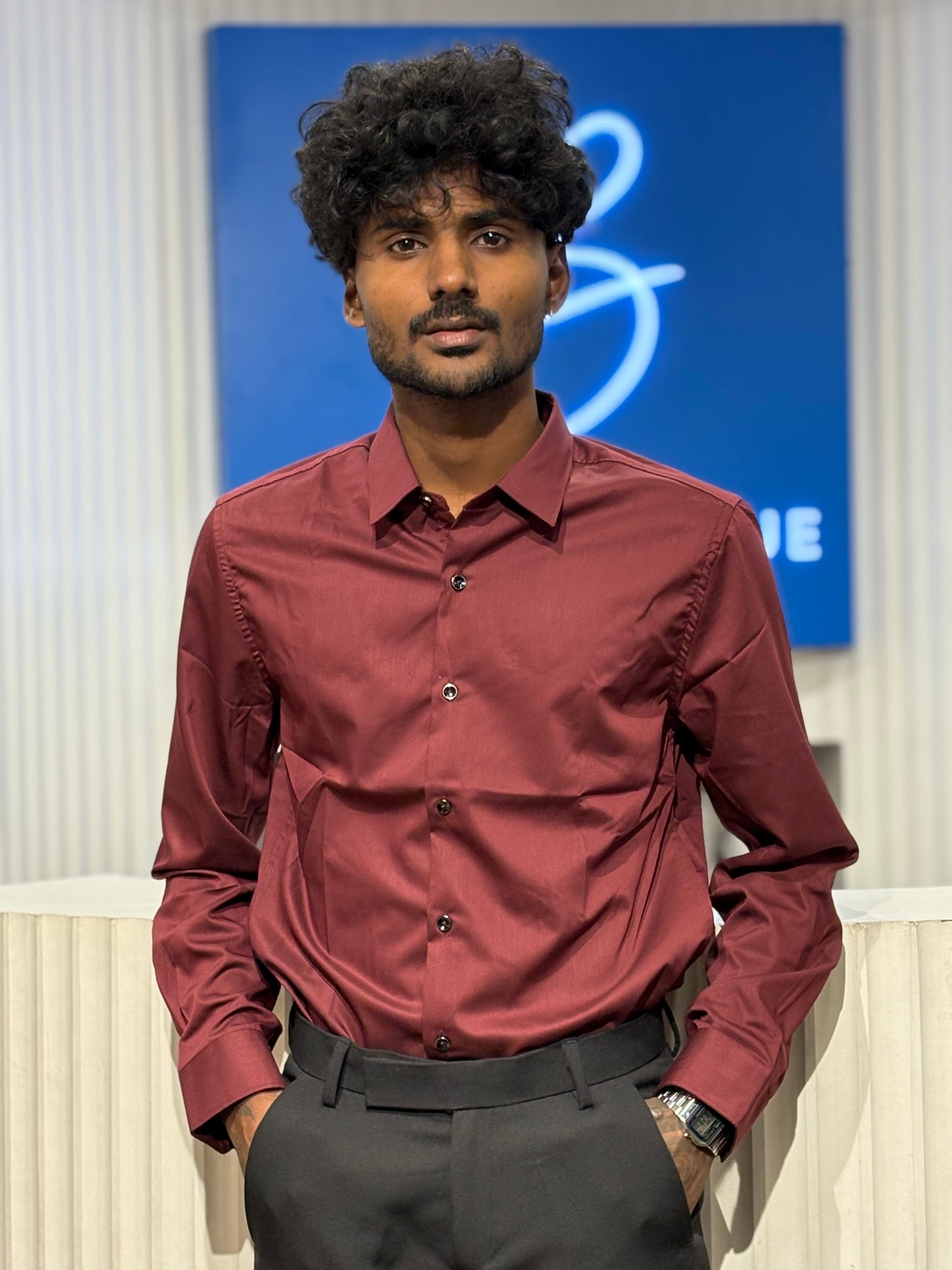 Red Slim Fit Liquid Shirt