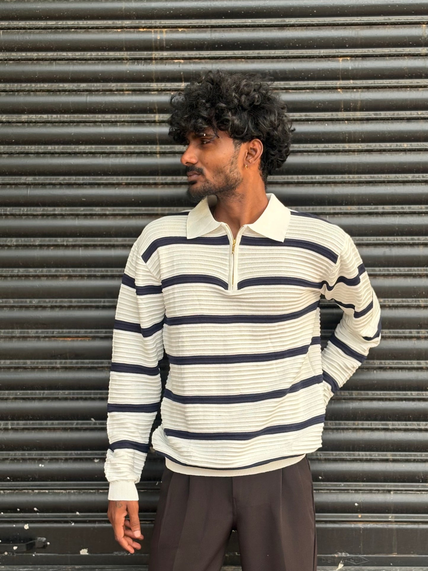 White Full Sleeve Polo Tshirt