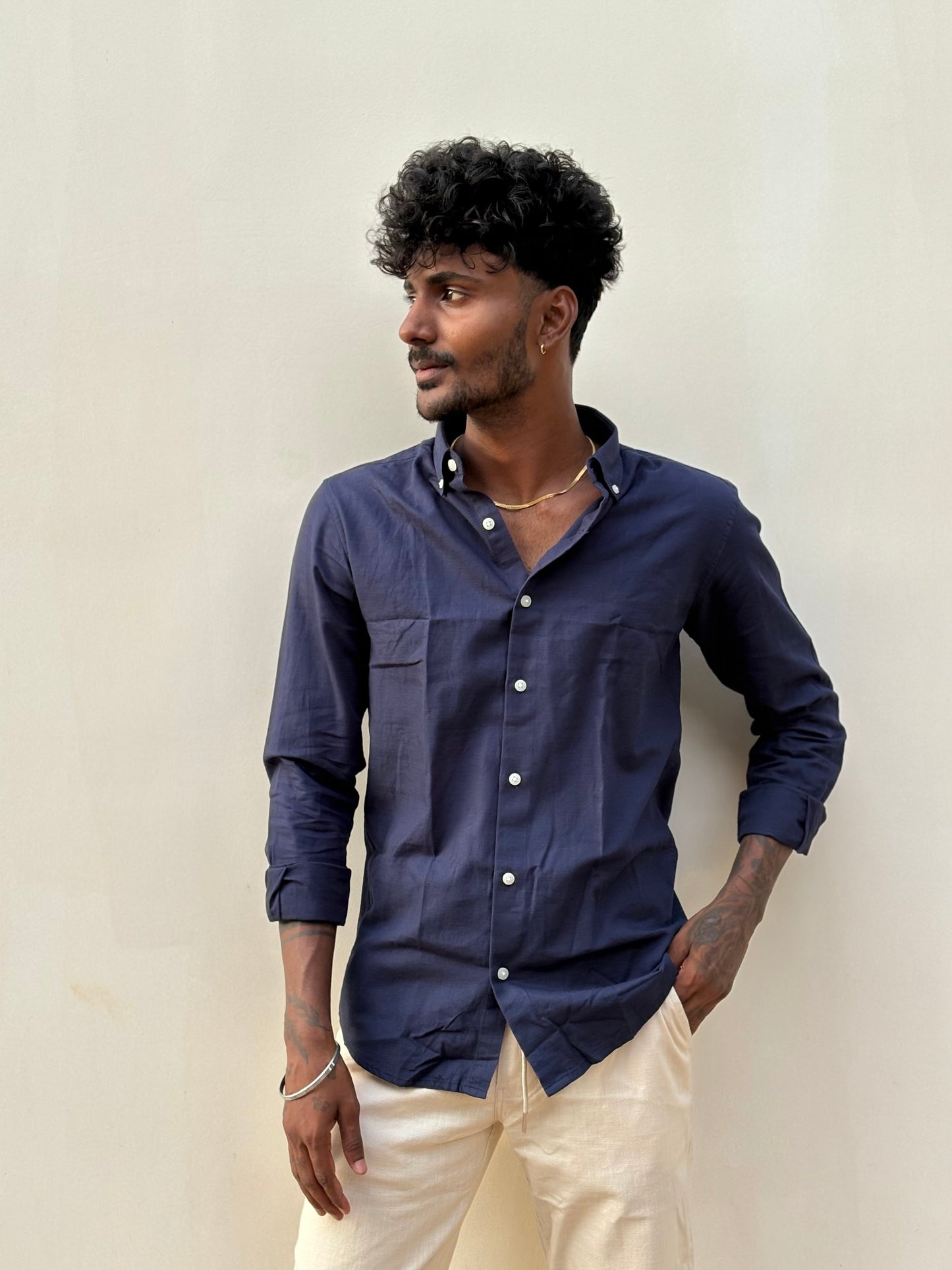 Navy Blue Linen Shirt