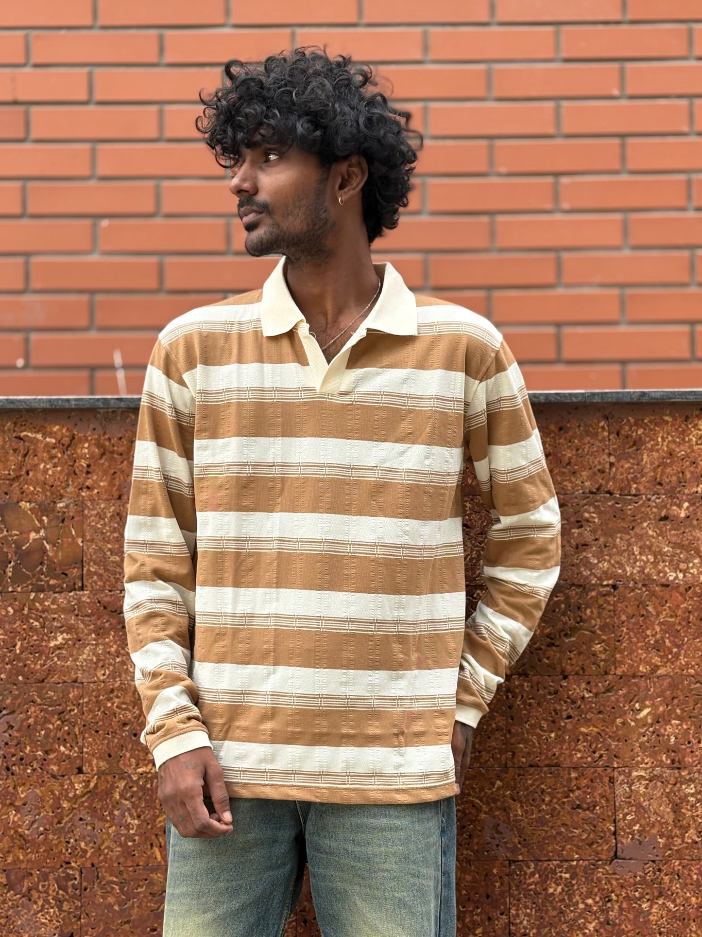 Cream Full Sleeve Polo Tshirt