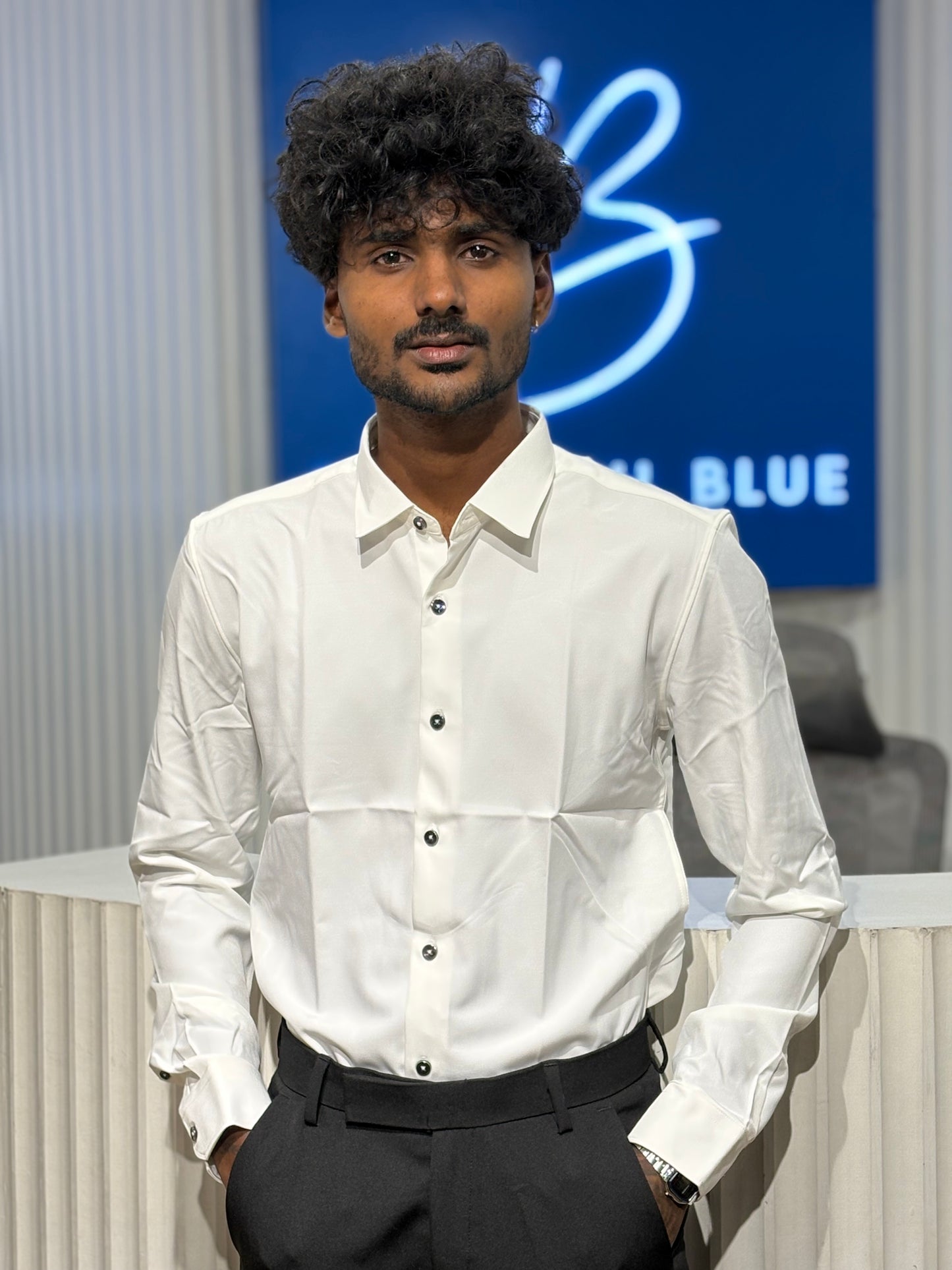 White Slim Fit Liquid Shirt