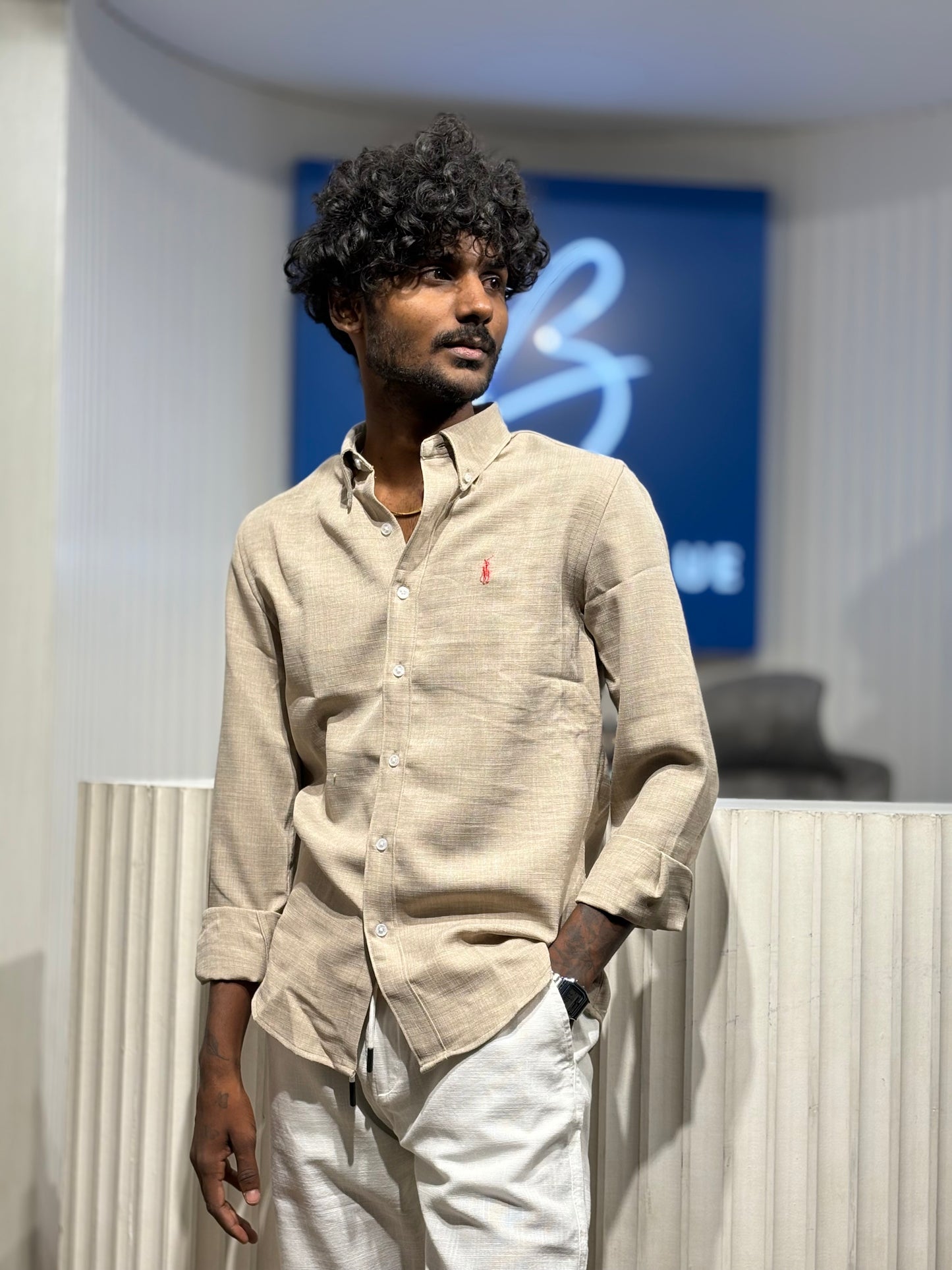 Beige Linen Blended Shirt