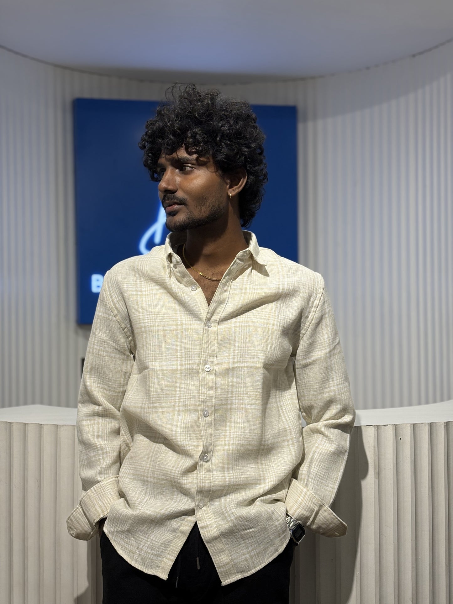 Beige Stripes Linen Shirt