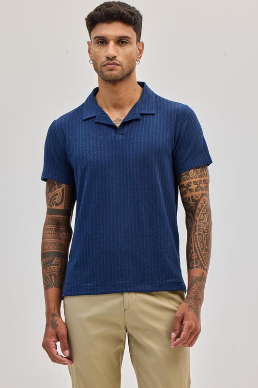 Navy Textured Cuban T-shirt