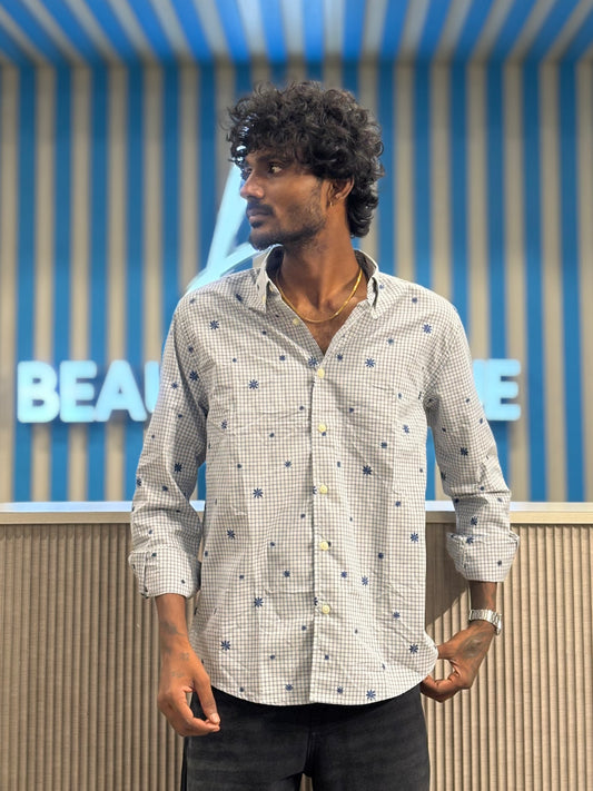 White Embroidery Checked Shirt