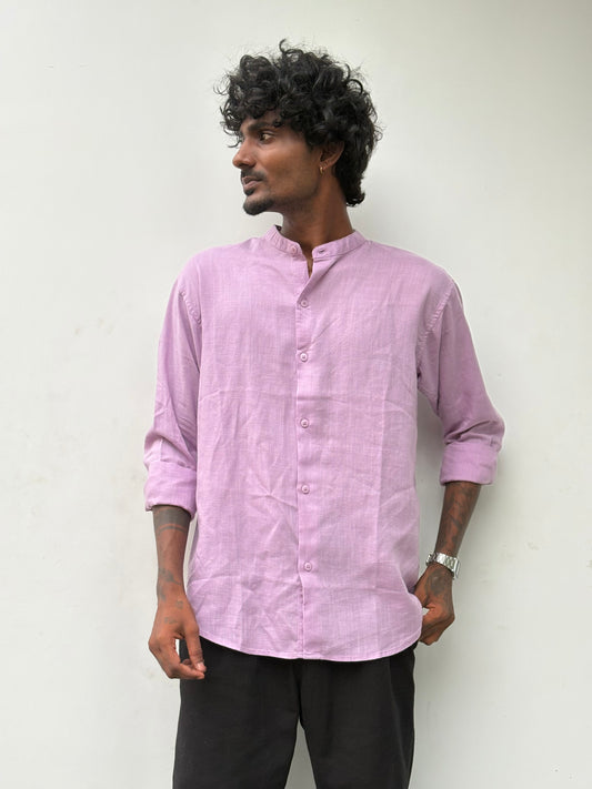 Pink Linen Mandarin Collar Shirt