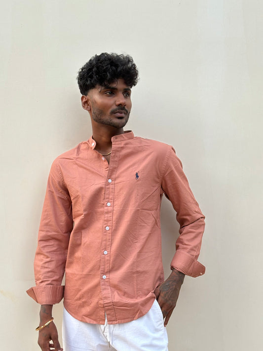 Orange Mandarin Collar Shirt