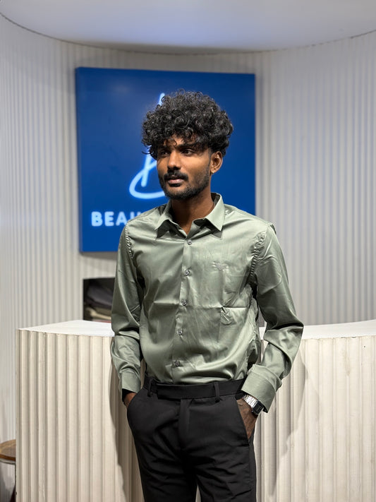 Light Green Slim Fit Liquid Shirt