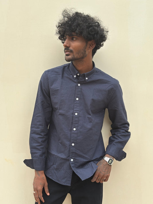 Navy Blue Elbow Patch Shirt