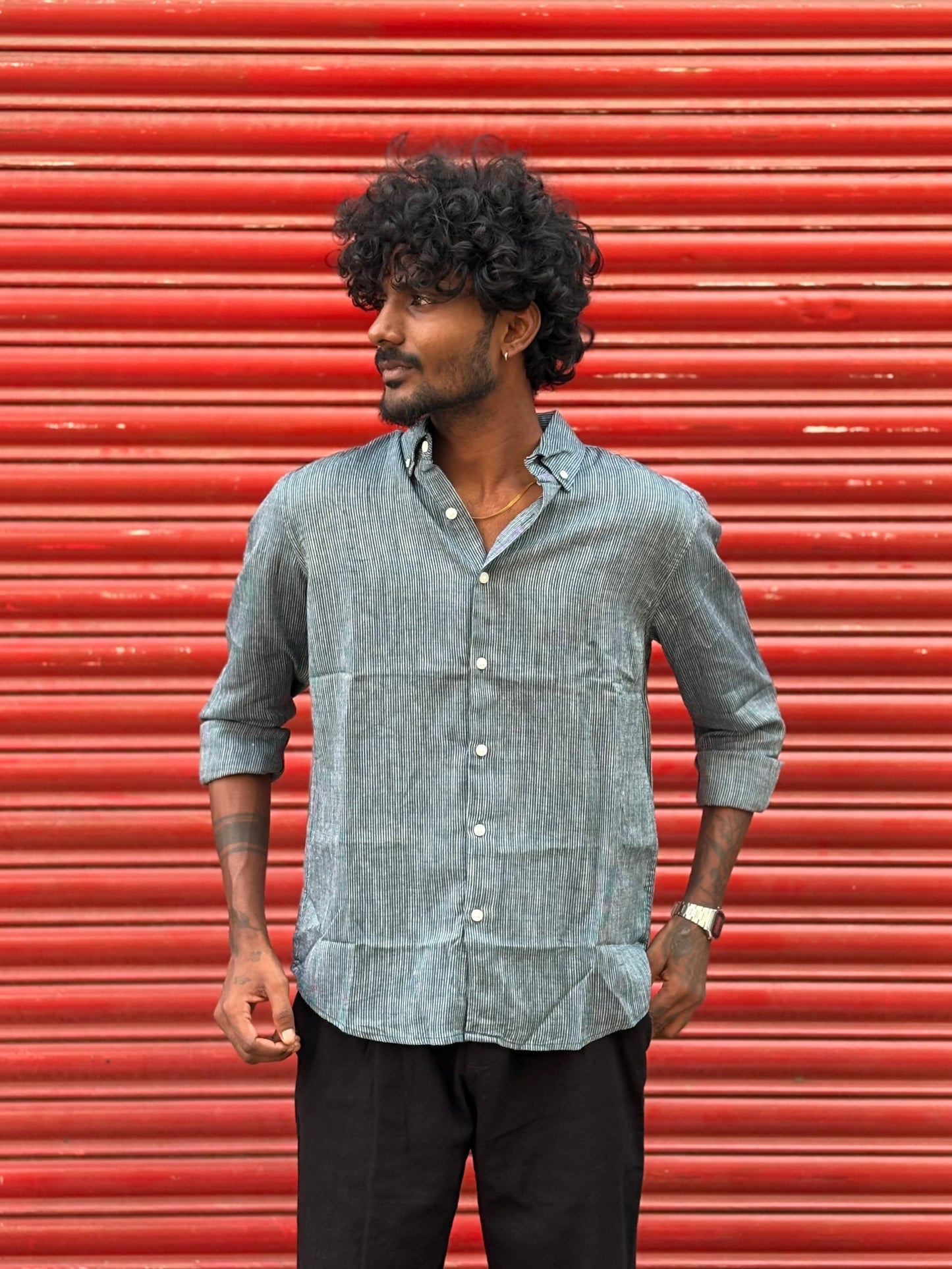 Forest Green Striped Shirt