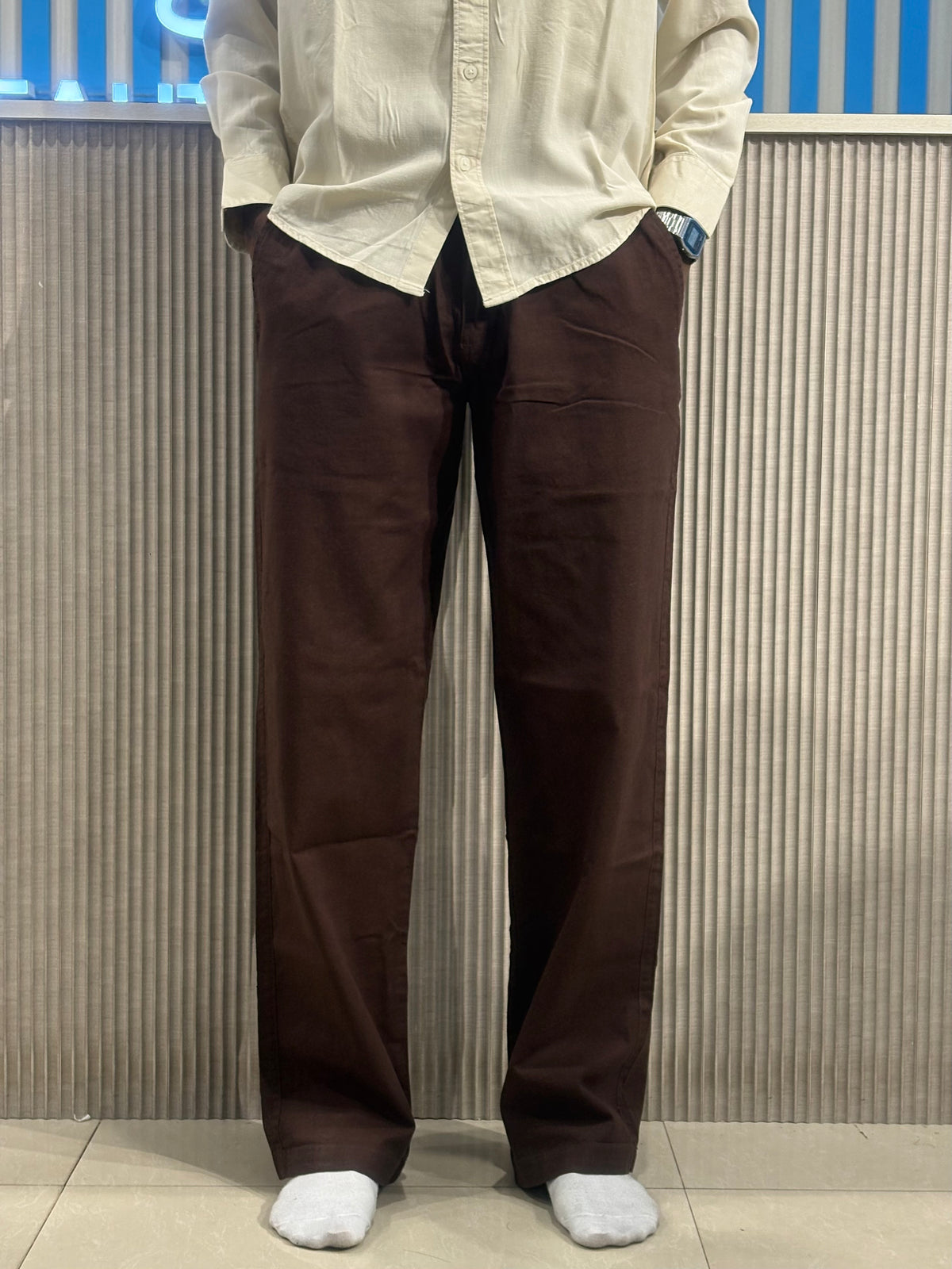 Brown Linen Relaxed Fit Draw String Pants
