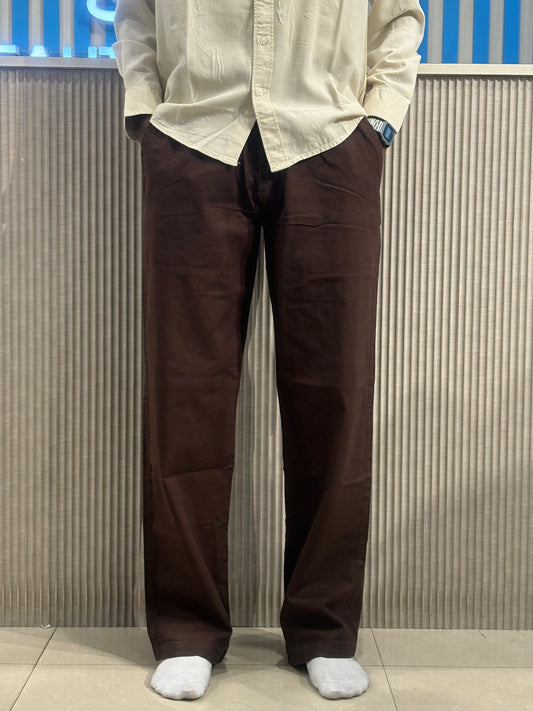Brown Linen Relaxed Fit Draw String Pants