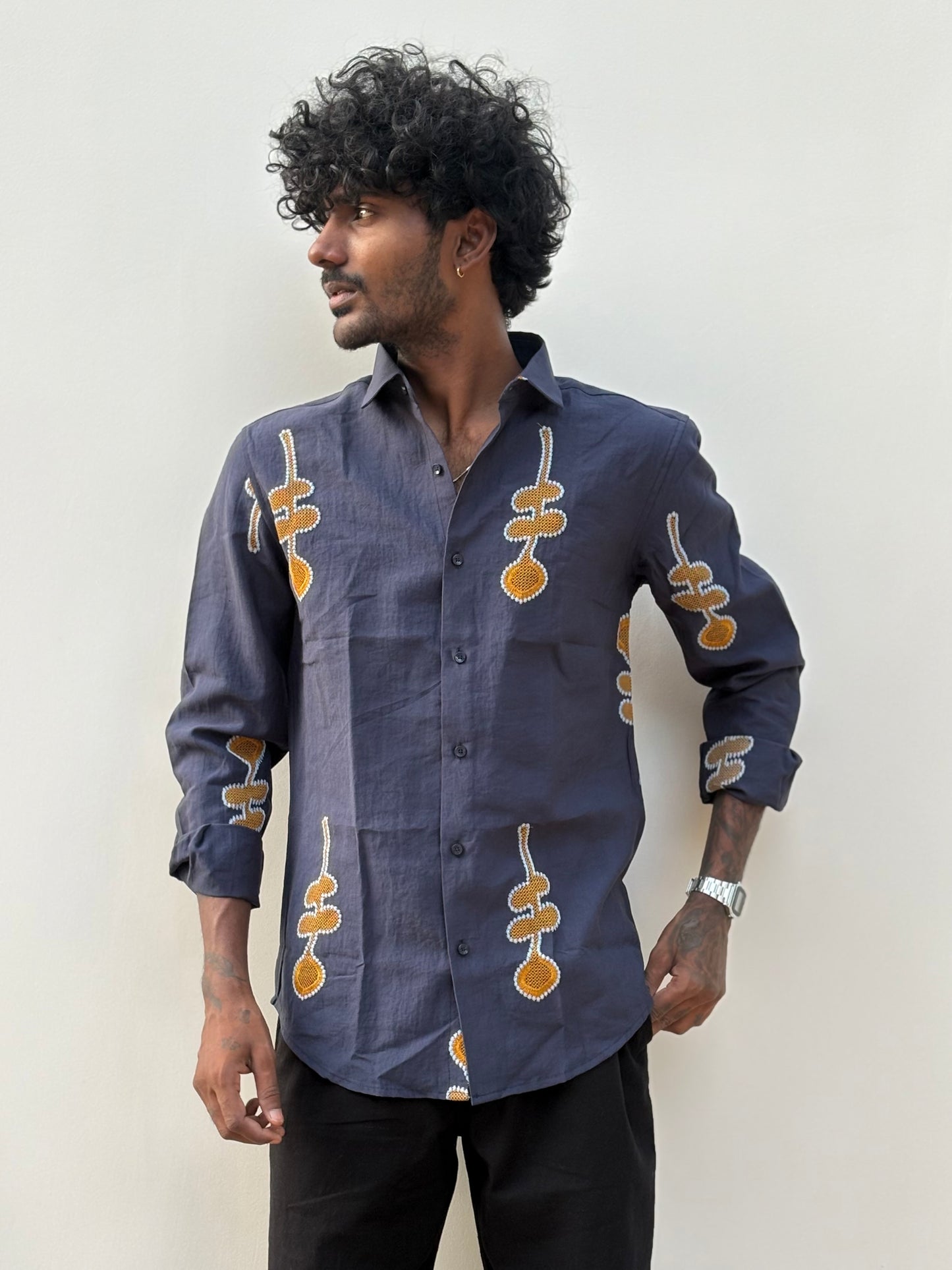 Navy Blue Embroidery Shirt