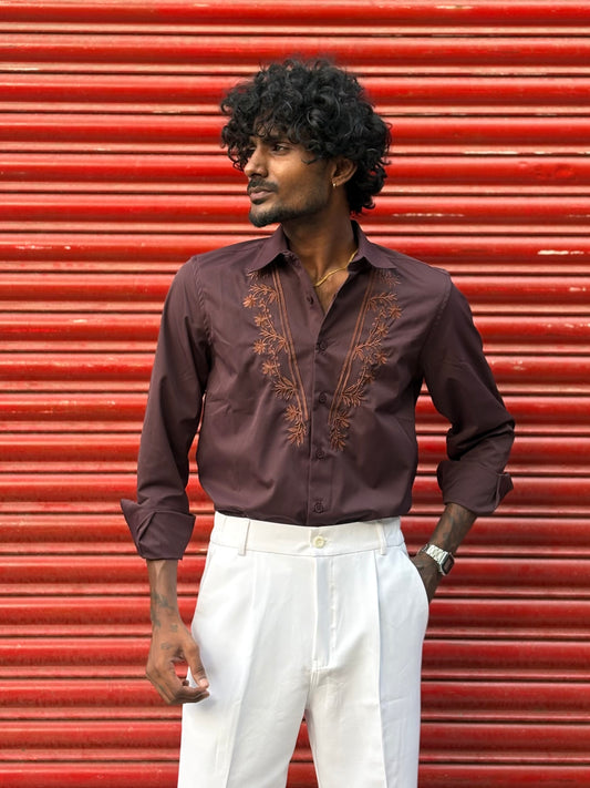 Plum Embroidery Shirt