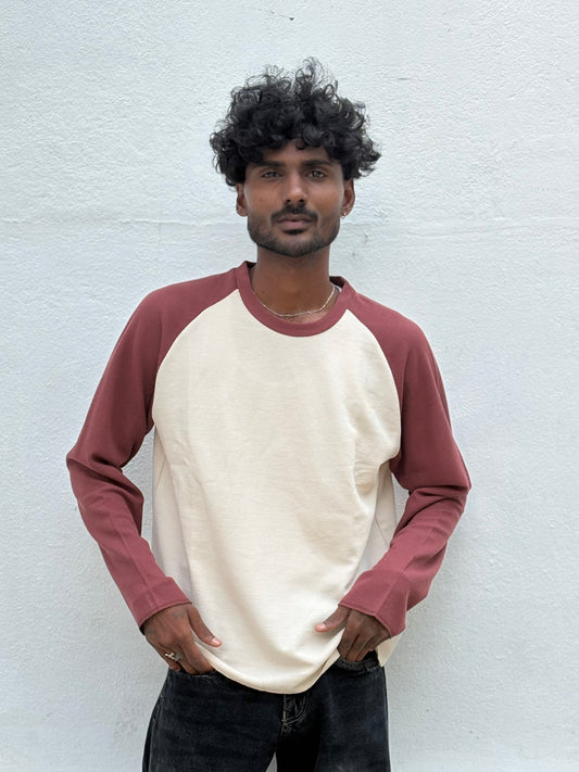 Creased Red And Off White Full Sleeve Tshirt