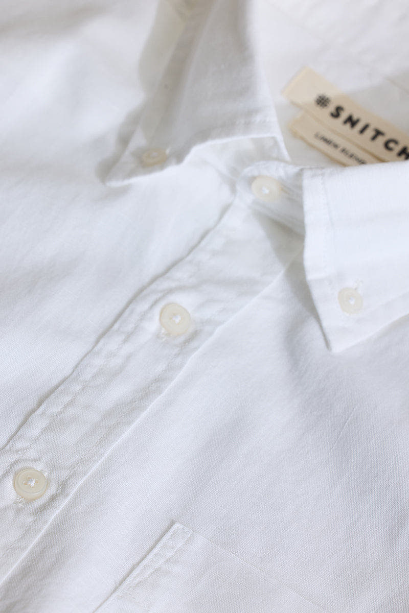 White Linen Blend Slim Fit Shirt