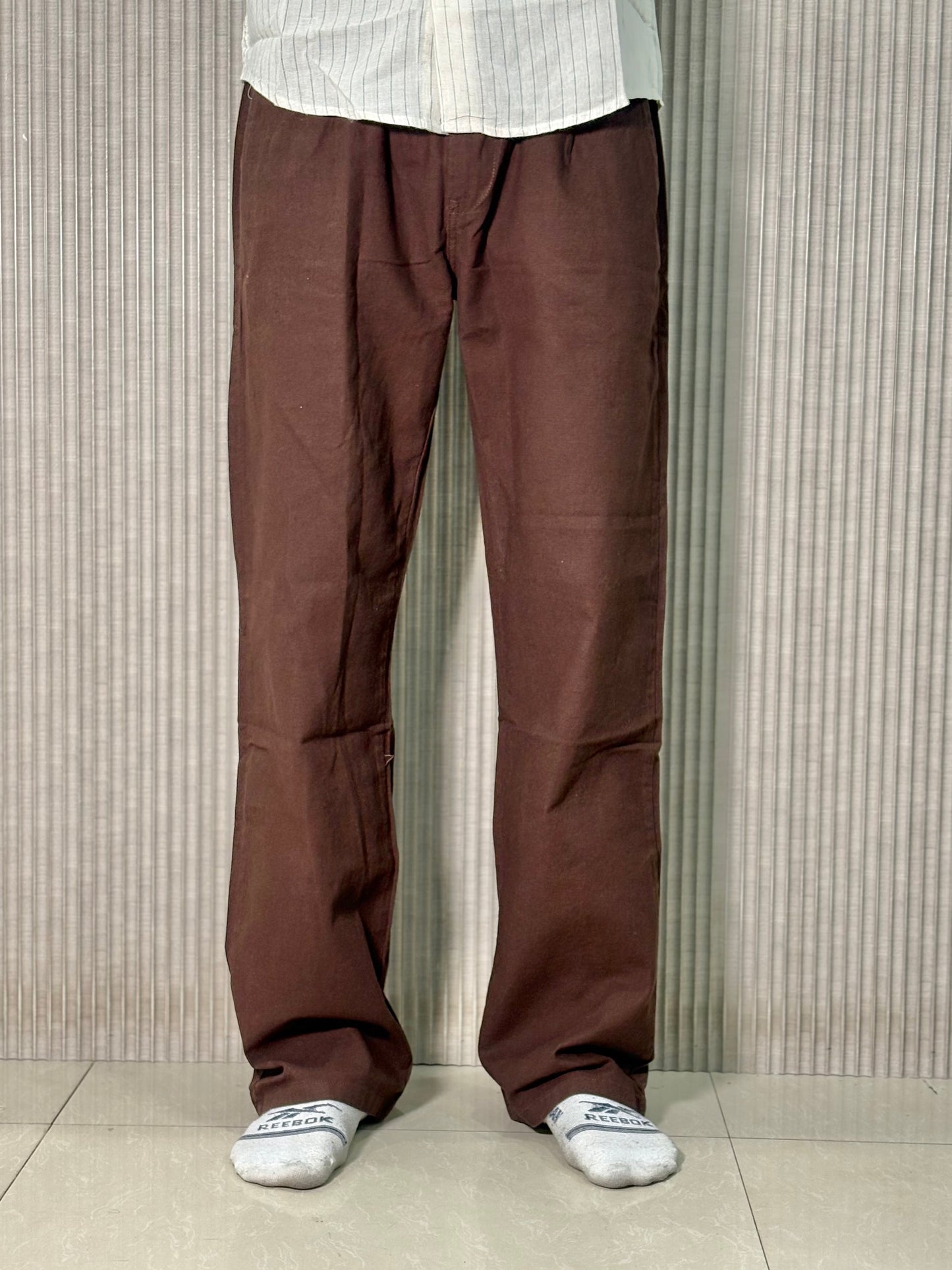 Brown Linen Relaxed Fit Draw String Pants