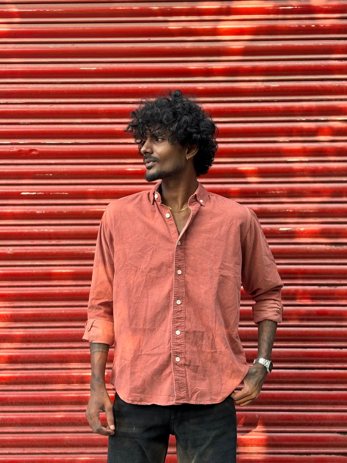 Light Brick Red Corduroy Shirt