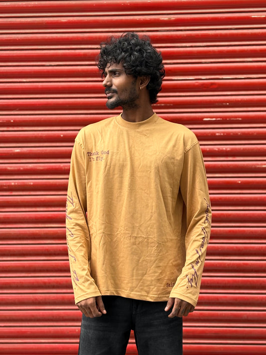 Beige Streetwear Full sleeve T-shirt