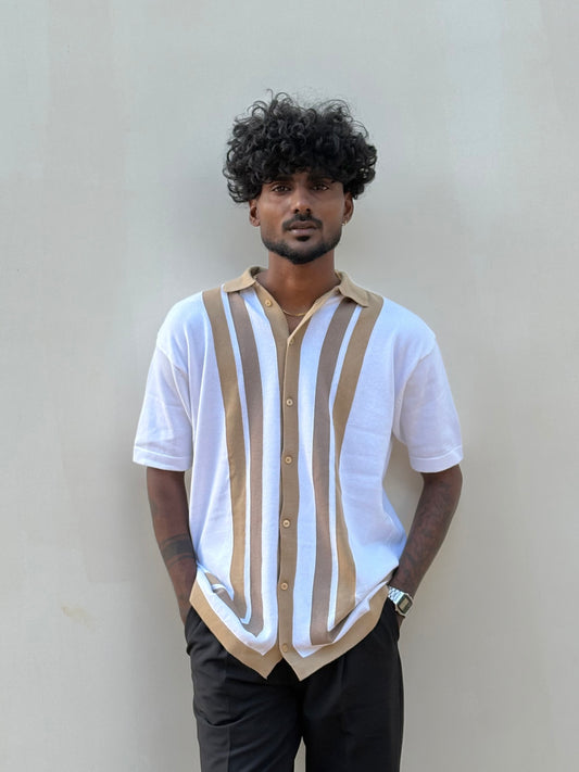 Beige Flat Knit Half Sleeve Shirt