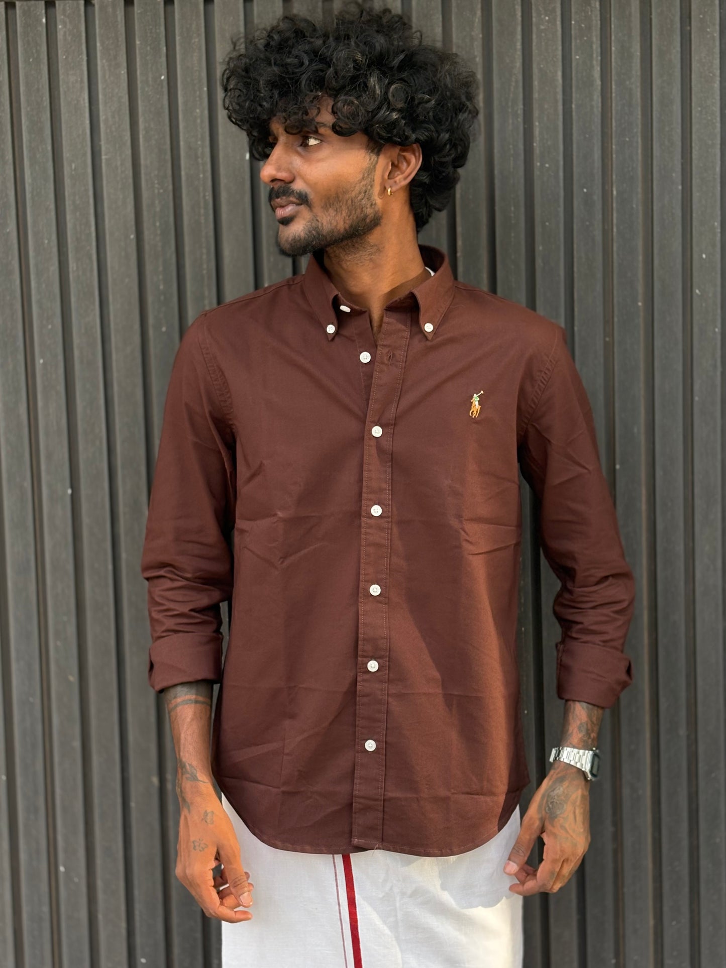 Brown Poly Oxford Shirt