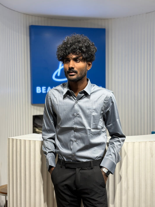Silver Blue Slim Fit Liquid Shirt