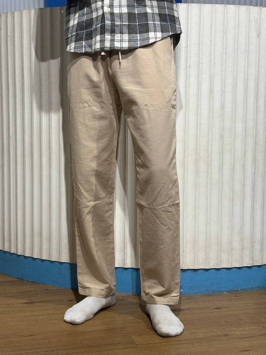 Beige Linen Baggy Pants