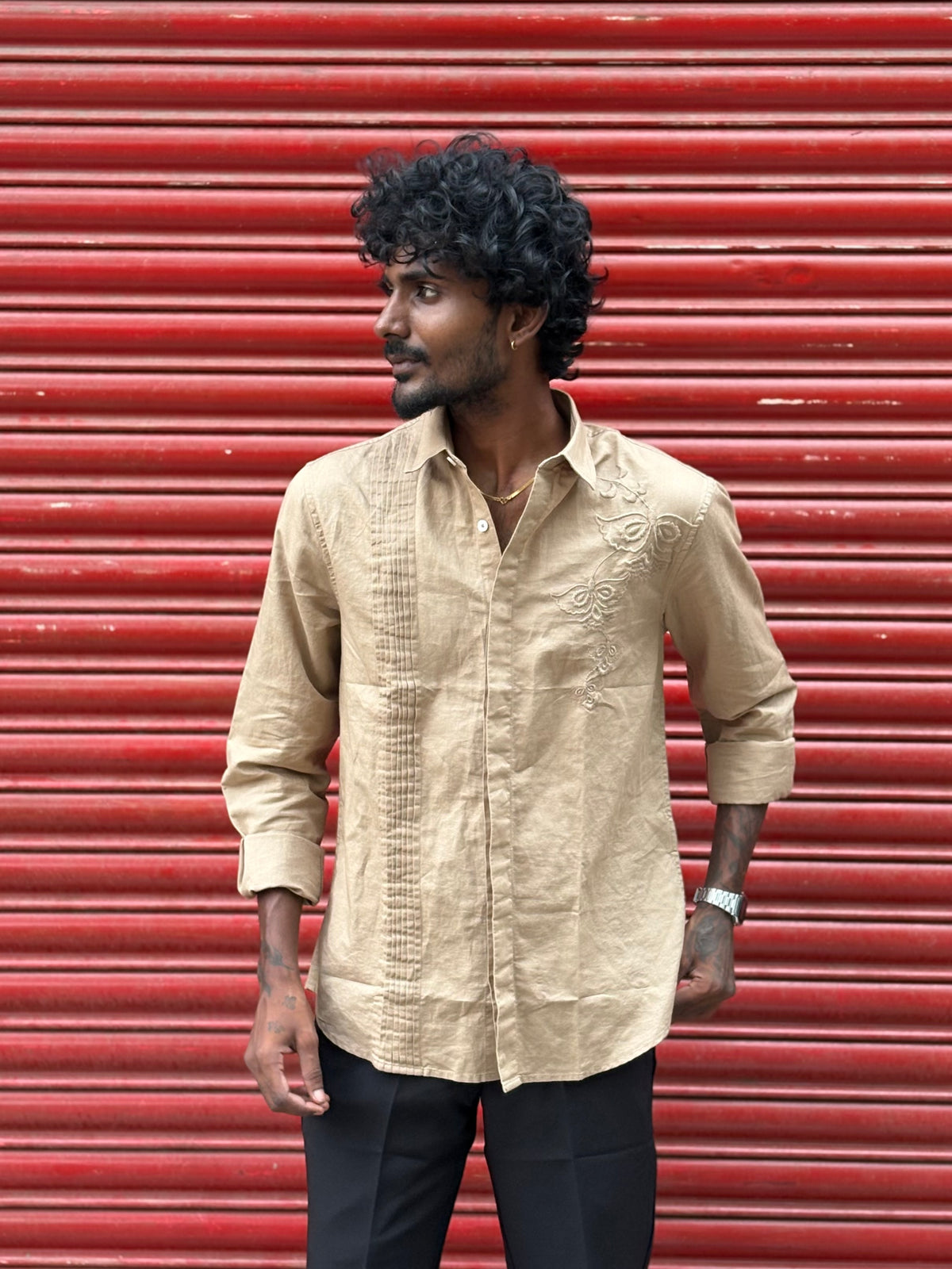 Beige Embroidery Designer Shirt